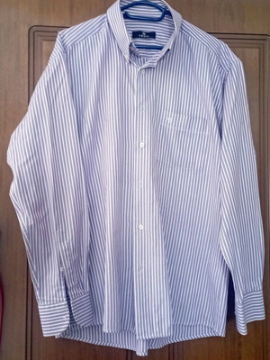 Truzi men's dress shirt size L used, white and purple
