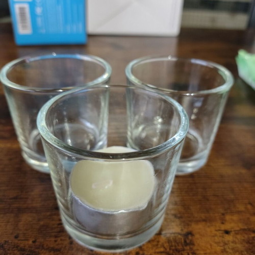 Set of three glass tealight holders new