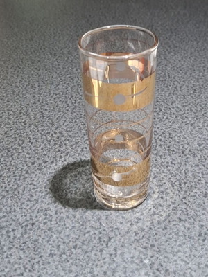 Vintage ποτήρι highball Collins με χρυσές ρίγες και γεωμετρικά σχέδια