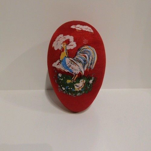 Handmade egg used with painted rooster and chick
