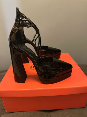 Ragazza black patent platform heels size 37 like new with ankle strap