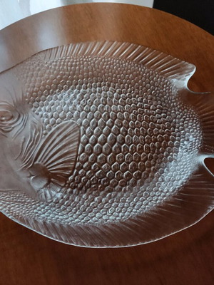 Arcroc France fish-shaped serving platter like new, transparent glass 40x32