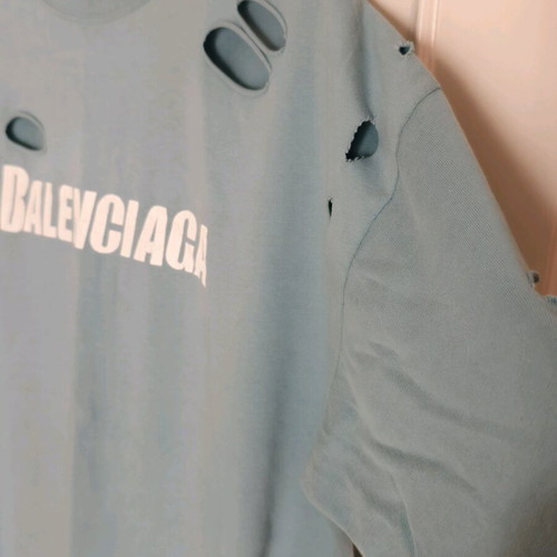 Balenciaga Men's Destroyed Oversized T-Shirt like new, turquoise, size L