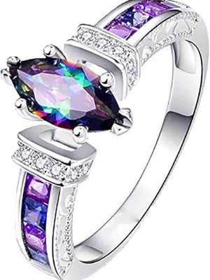Ring with Zircon and Purple Amethysts new, silver plated alloy