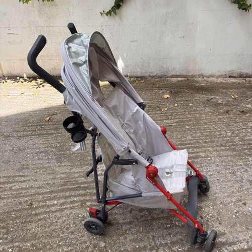 Maclaren Mark II lightweight umbrella stroller used, silver grey with red frame