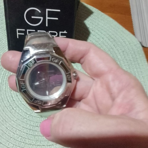 GF Ferre watch used, silver with red leather strap, Swiss made