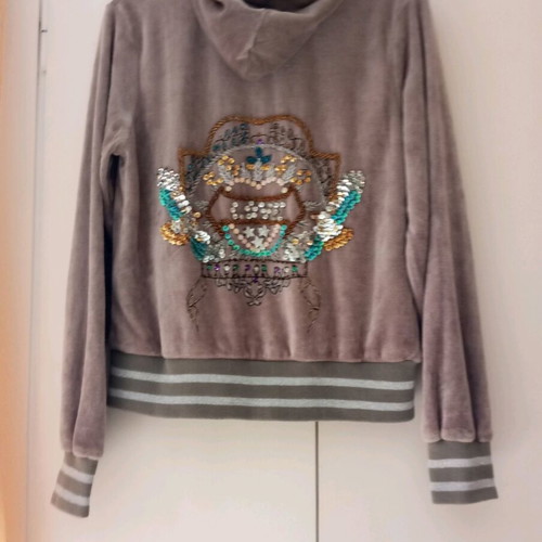 Velvet gray cardigan with mouse design and rhinestones like new