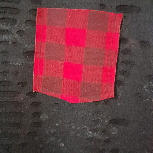 Charman Black T-Shirt like new with red tartan pocket, burnout fabric