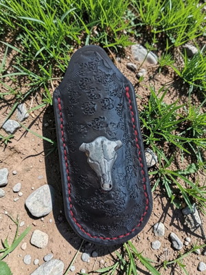 Handmade leather belt sheath for pocket knife, cowhide