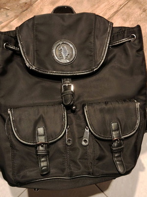 Polo black leather backpack used with two pockets