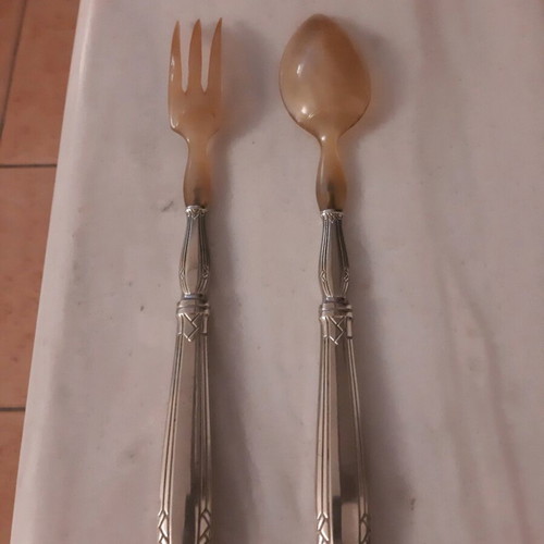 Salad serving set used, antique art deco 1930, 2 pieces