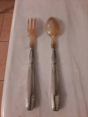 Salad serving set used, antique art deco 1930, 2 pieces
