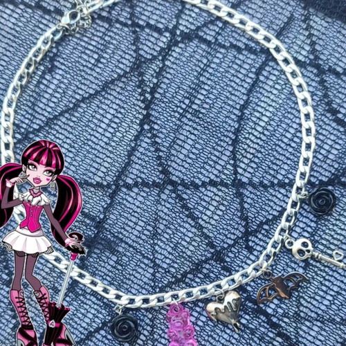 Draculaura Inspired Handmade Necklace New, Multicolor Silver