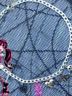 Draculaura Inspired Handmade Necklace New, Multicolor Silver