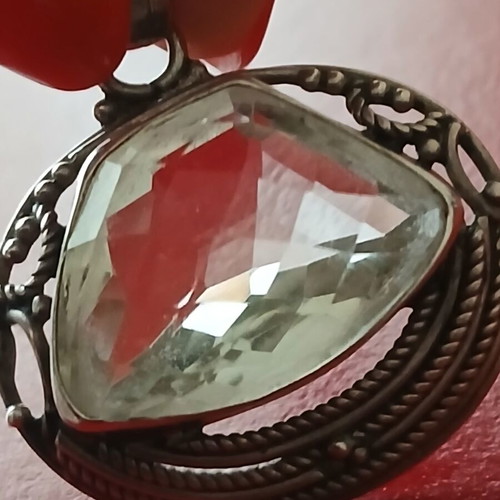 Silver pendant 925 with white natural crystal like new