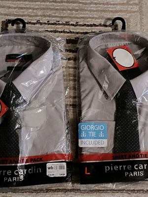 Pierre Cardin Grey Dress Shirt Large with Tie new