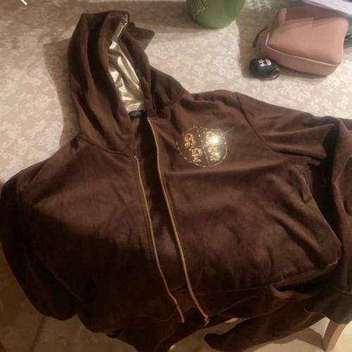 Lady Kama brown velour tracksuit set like new with golden details