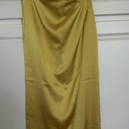 Zara satin skirt, yellow, slit detail
