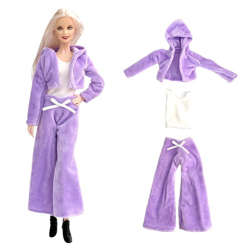 Doll outfit purple velvet new, pants and hooded jacket