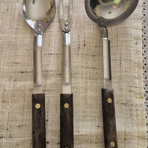Spoons and forks set of three used with wooden handle