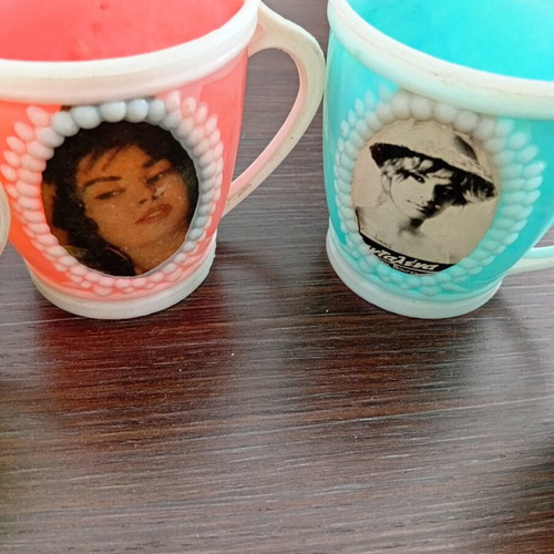Plastic mugs with Aliki Vougiouklaki used, set of 4 from 1970s