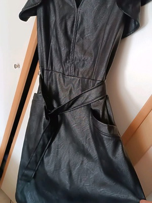 Elastic leather dress used, size M-L, midi, black