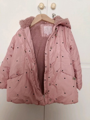 Evita jacket size 1 pink with polka dots and inner fur like new