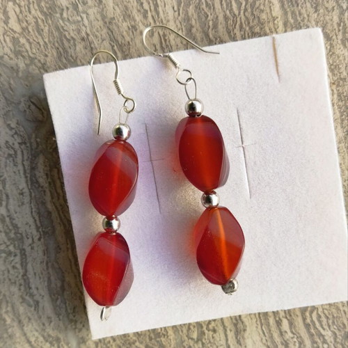 925 Agate Earrings new, red and silver