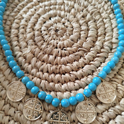 Chalcedony necklace handmade, new, turquoise