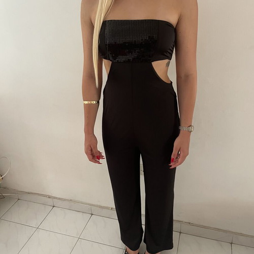 Amir Slama black sequin jumpsuit, UK 10 / Small
