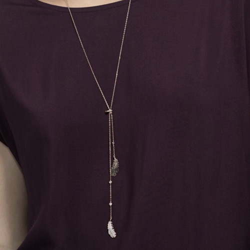 Swarovski Naughty Double Wrap Necklace with Feather, new, rose gold and silver