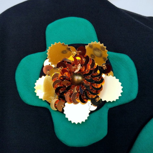 Manoush mini dress with plastic flowers used, black and green