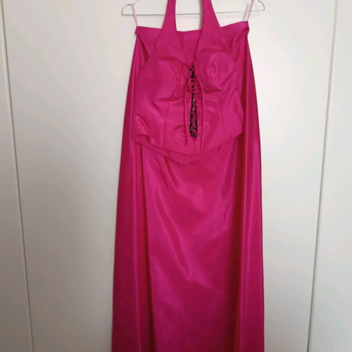 Bustier with high-waist skirt with Swarovski stones in fuchsia color like new