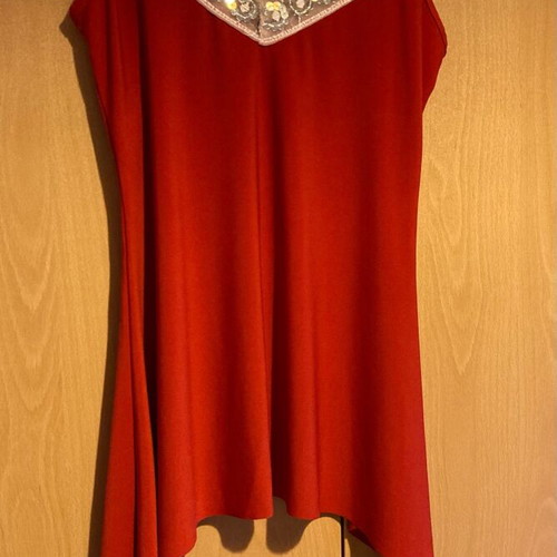 Red shirt with straps like new, decorative bust design, size S