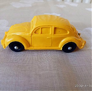 VW BEETLE No 29, TOMTE LAERDAL, yellow plastic, vintage. Made in Norway.