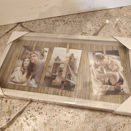 Wooden photo frame with clips and string, 24x44cm