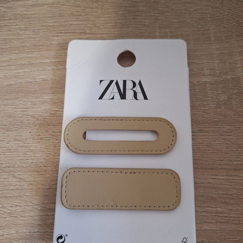 ZARA Faux Leather Hair Clips Set Beige Nude