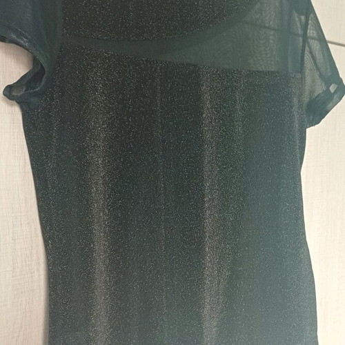 Women's short-sleeve lame blouse with transparency like new, black size L