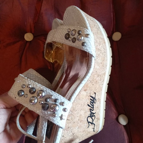 Replay leather platform sandals size 38 used, white beige