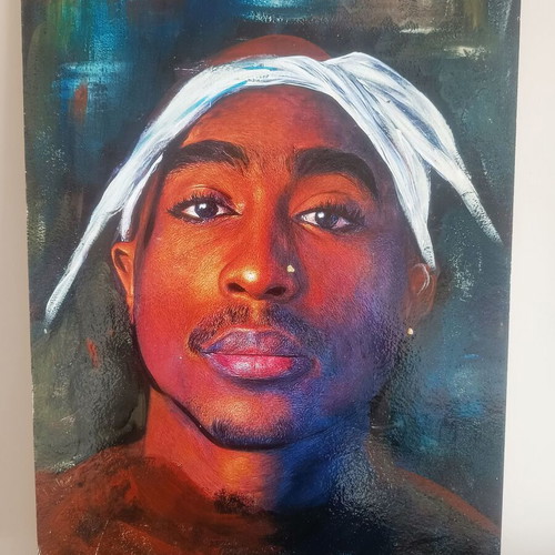 2 Pac - Tupac Shakur painting new, oil on plywood