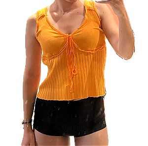 2000s Καλοκαιρινό βαμβακερό μπλουζάκι πορτοκαλι με φιογκο