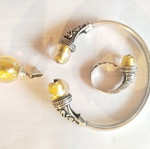 925 Silver Jewelry Set like new with glass beads and gold leaf accents