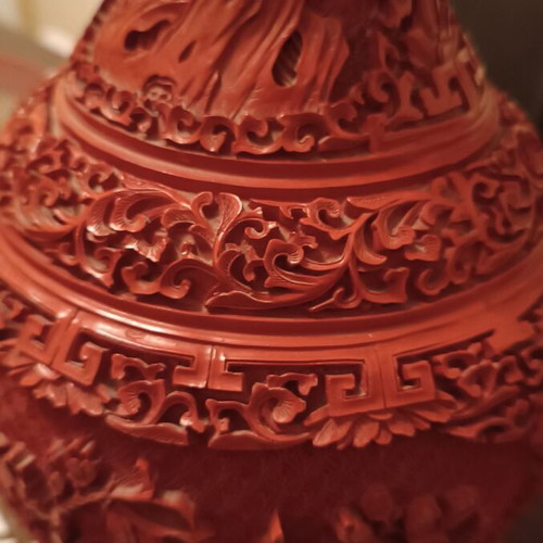Red Cinnabar vase used, 38cm height
