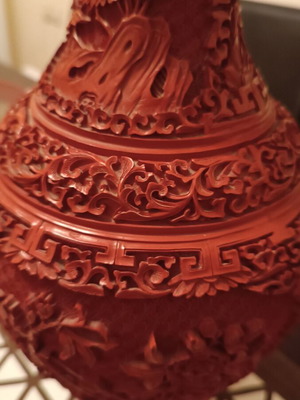Red Cinnabar vase used, 38cm height