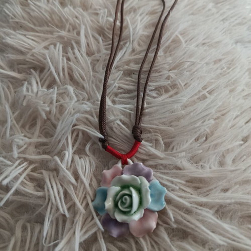 Porcelain necklace with handmade flower, like new