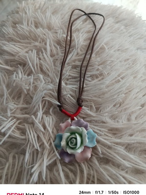 Porcelain necklace with handmade flower, like new