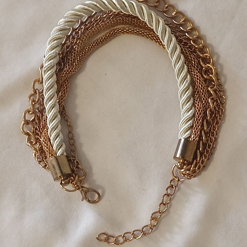 Women's bracelet with cream cord and gold chains, new