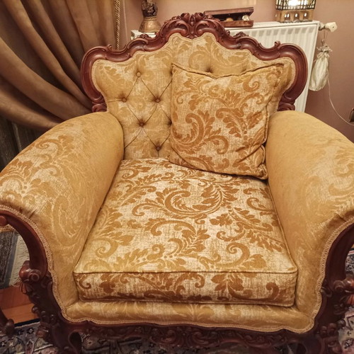 Living room set used with three-seat sofa, armchairs, chairs and handmade table