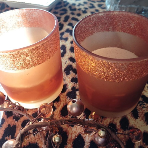 Decorative candles used, set of two in glass holders