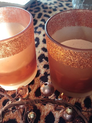 Decorative candles used, set of two in glass holders